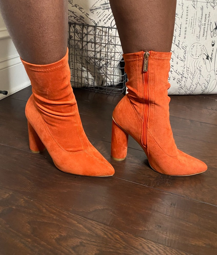 Heeled Boots Orange Sock Booties Ankle Boots Neon Orange Booties